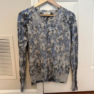 Elan Blue Camo Distressed Sweater